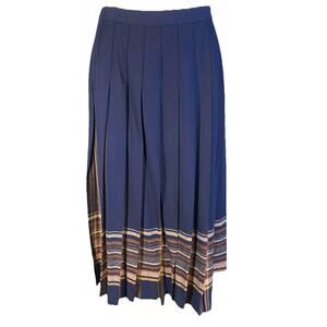 💙 Pendleton Womens 14 Navy Wool Plaid Pleated Midi Skirt Academia 💙